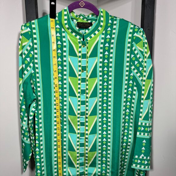 Bob Mackie Wearable Art Green Geometric Print Blouse - Vintage - Picture 4 of 5